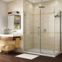 3/8" thick frameless 60 x 36 corner shower with a pivoting door by Innovate Building Solutions 