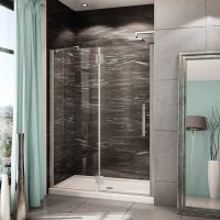 60" alcove shower door with pivoting glass 3/8" thick glass brushed nickel - PL Lex Collection - Innovate Building Solutions 