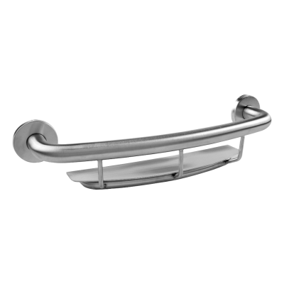 18" Grab Bar with Shelf, Satin/Brushed | bathroom Remodel