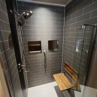 Aberdeen Brick_fold down seat_recessed niche | innovate building solutions, bathroom remodel, diy shower replacement, grout free shower remodel, home design ideas, walk in shower