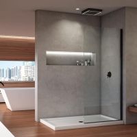 Fixed frameless 3/8 thick matte black shower glass - ST Collection by Innovate Building Solutions 