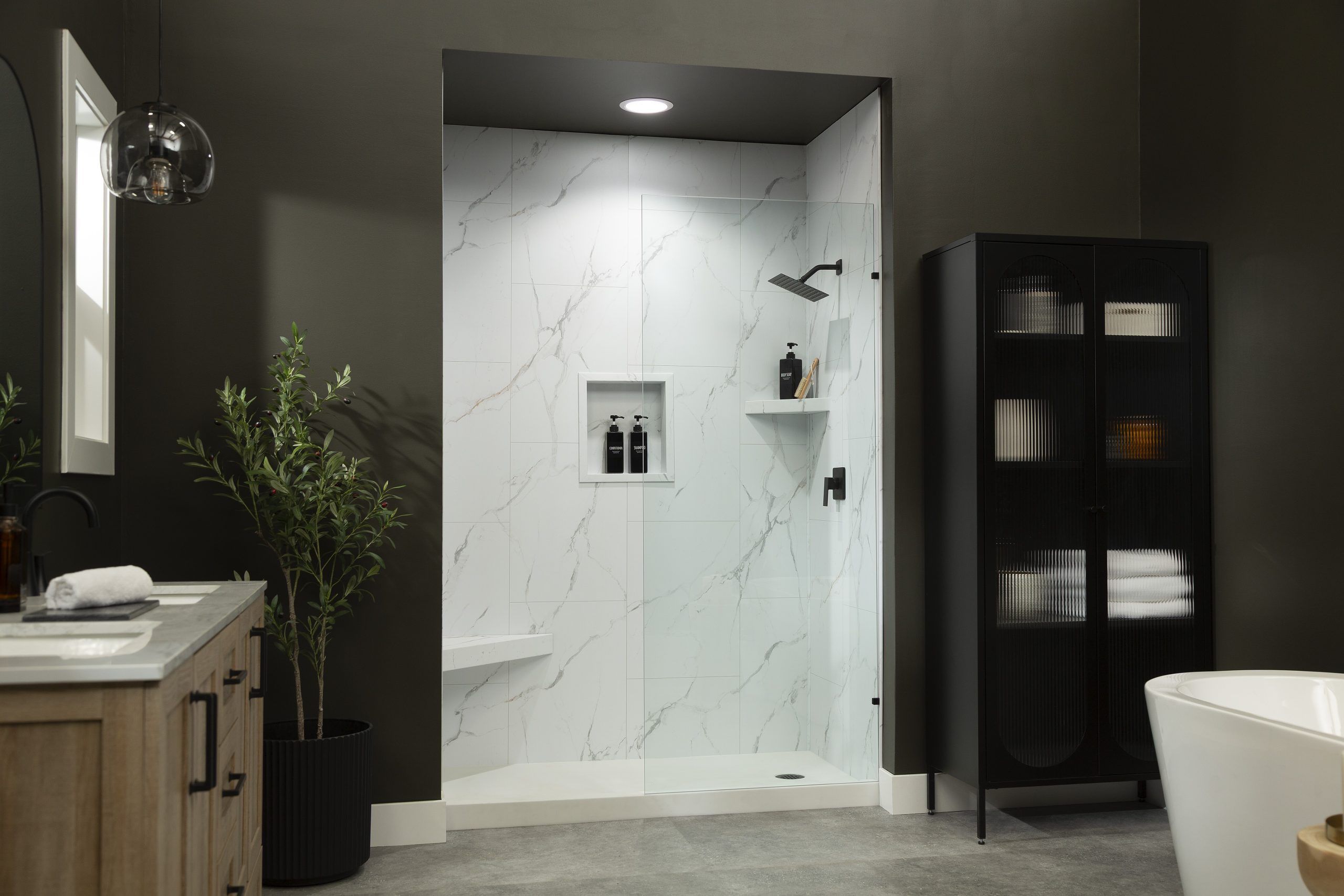 White Carrara - Bathroom Custom Shower Wall Panels - White Marble tile pattern