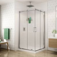 Square semi-frameless corner pivoting shower doors - AP Collection by Innovate Building Solutions 