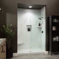EnduraPan Shower Base with White Carrara InnovaShower Wall Panels