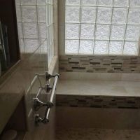 Iceberg glass block accessible shower window in a tile bathroom - Innovate Building Solutions 