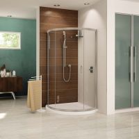 Arc shaped sliding glass door curved corner shower with a low profile shower pan - The Bath Doctor Cleveland Ohio 