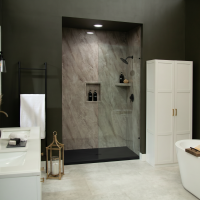 Emperado Light with a InnovaStone matte black bases center drain