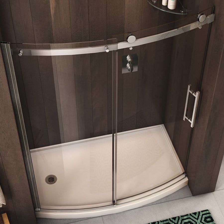 Curved sliding glass door for a tub to shower conversion brushed nickel finish - NV Collection