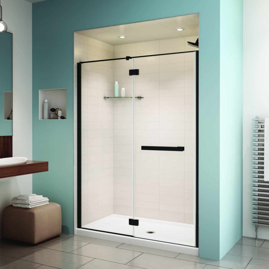 PURA Pivot door and fixed panel - glass-to-glass hinges