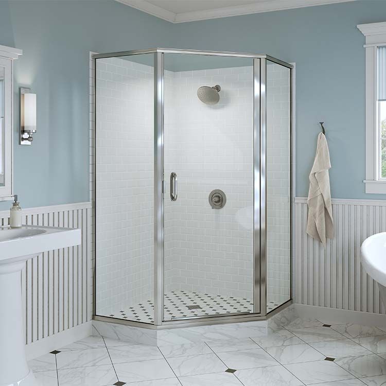 Semi frameless corner shower door in chrome