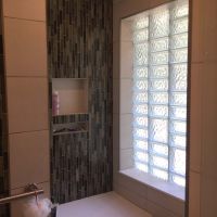 Multi pattern high privacy shower window in a transitionalist space - Innovate Building Solutions Columbus Glass Block division 