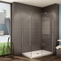3/8" thick fixed glass Euro inspired walk in shower glass brushed nickel finish - PE Collection by Innovate Building Solutions 