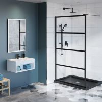 Matte black fixed glass shower for a modern look - LA Collection by Innovate Building Solutions 