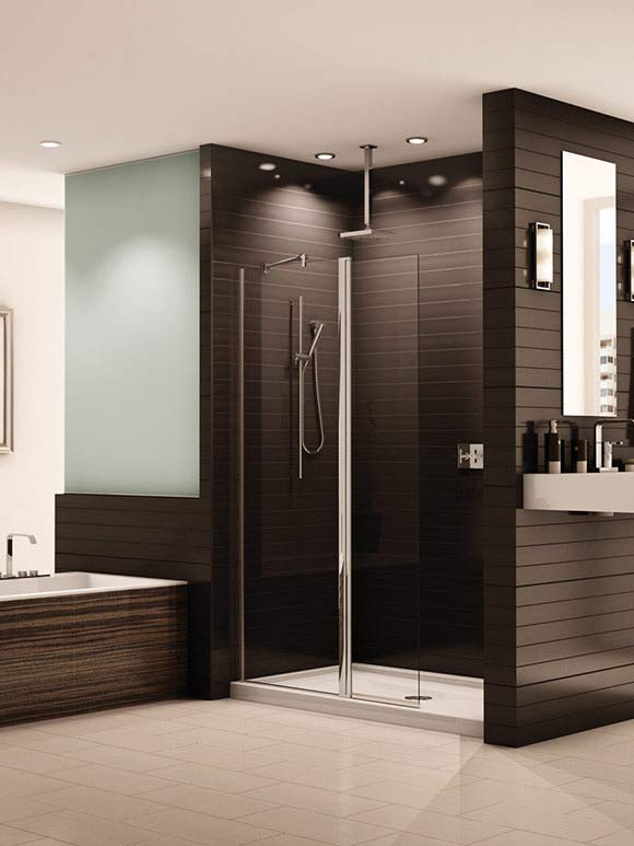 Semi-frameless pivoting shower screen for a walk in shower in chrome - BA Collection 