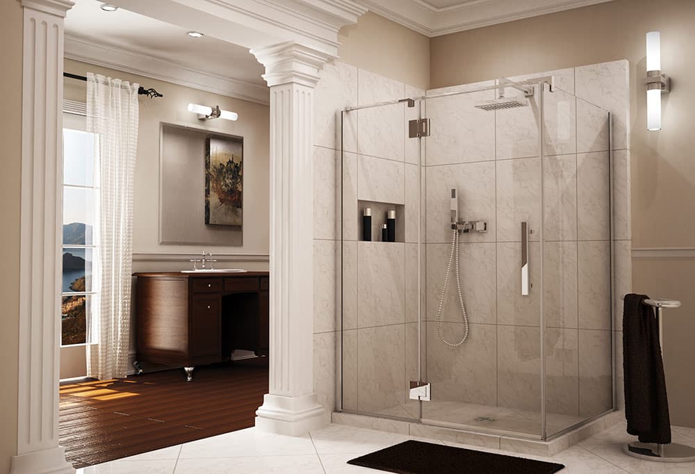 Frameless 2-sided shower door and enclosure with intelligent heavy duty hardware