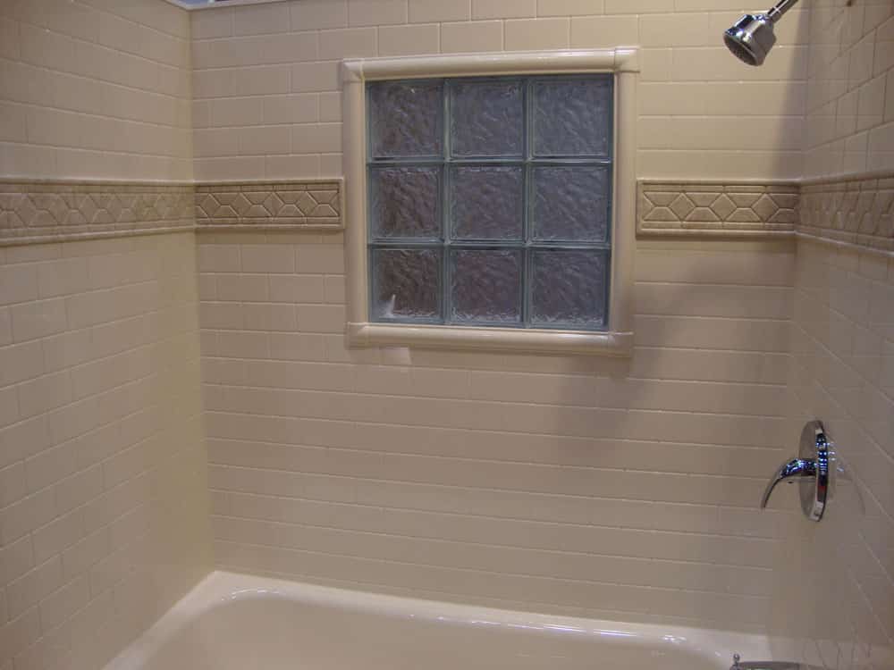 24 x 24 glass block shower window with an acrylic tub surround panel system - Bath Doctor and Innovate Building Solutions 