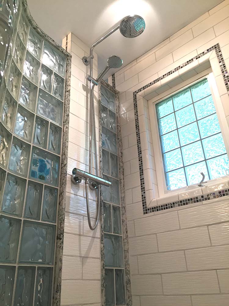 4 x 8 and 8 x 8 wave pattern glass block shower walls 