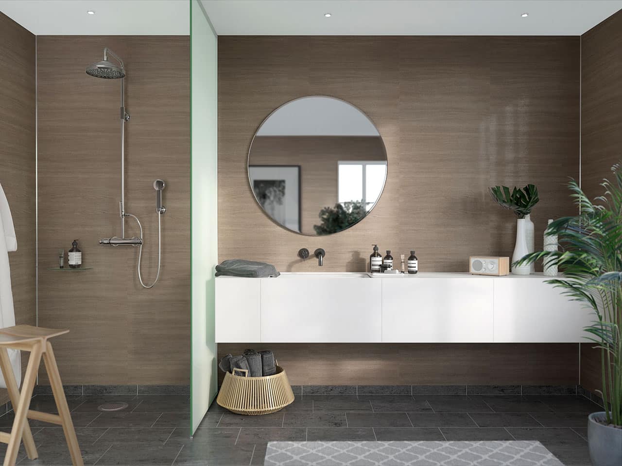 Marina Grey Oak - No Tile Pattern in bathroom and shower walls