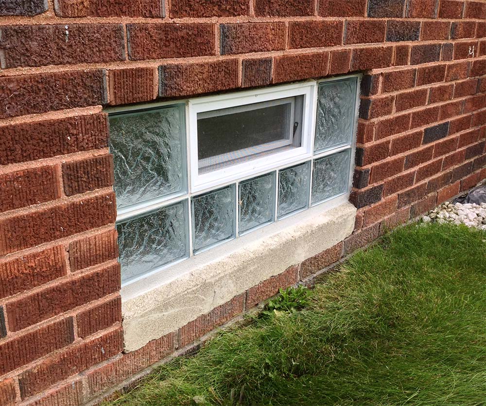 Glass block mortared lower level windows with Iceberg pattern - Cleveland Glass Block division of Innovate Building Solutions 