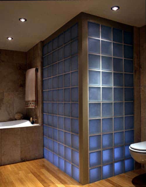 Frosted glass block shower wall design 