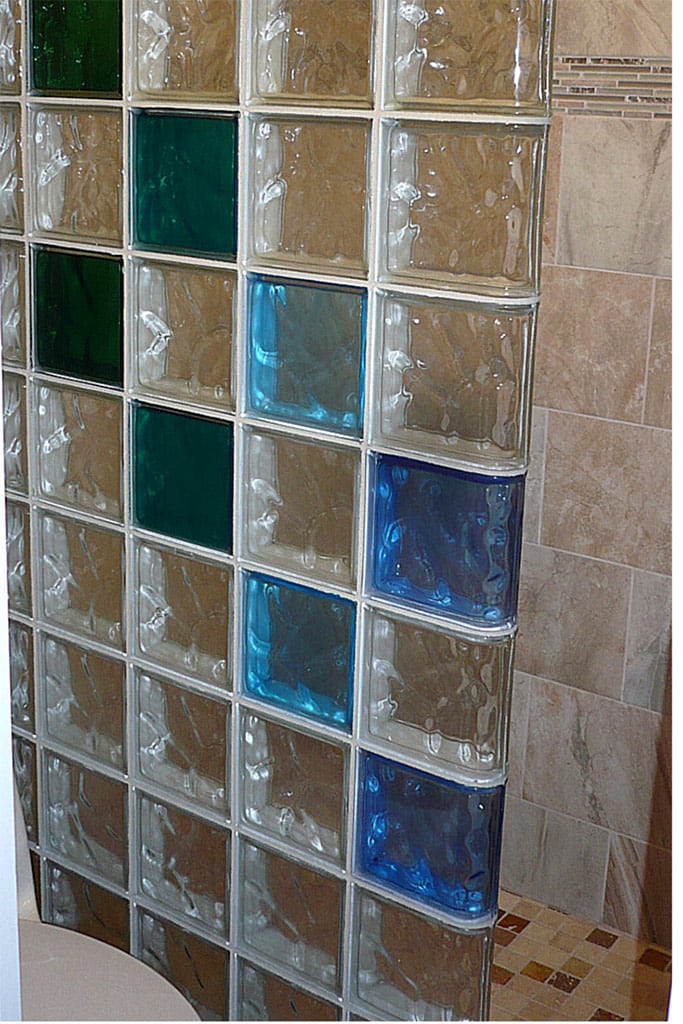 Glass block prefabricated colored ruby and emerald green glass block wall - Innovate Building Solutions 