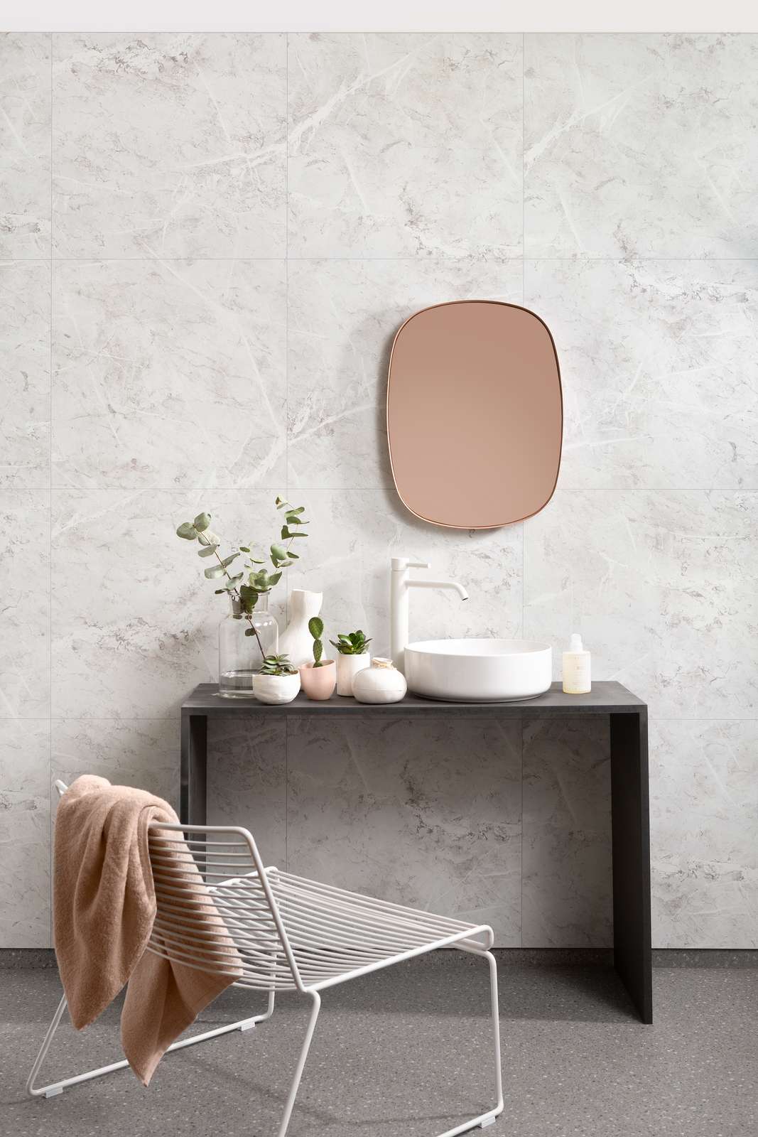 Transitionalist - White Marble - 24x24 laminate bath panels 