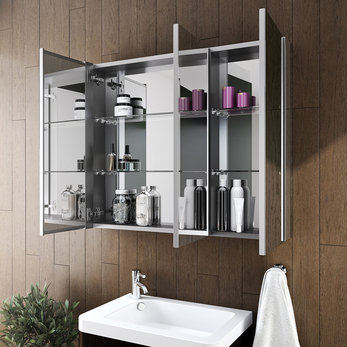 Bathroom mirror medicine cabinet with outlet lights