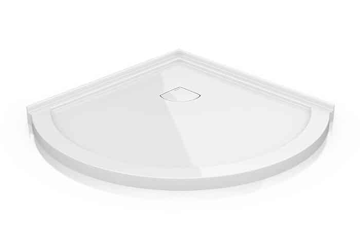 Low profile arc shaped acrylic shower pan with a hidden drain - Innovate Building Solutions n drain