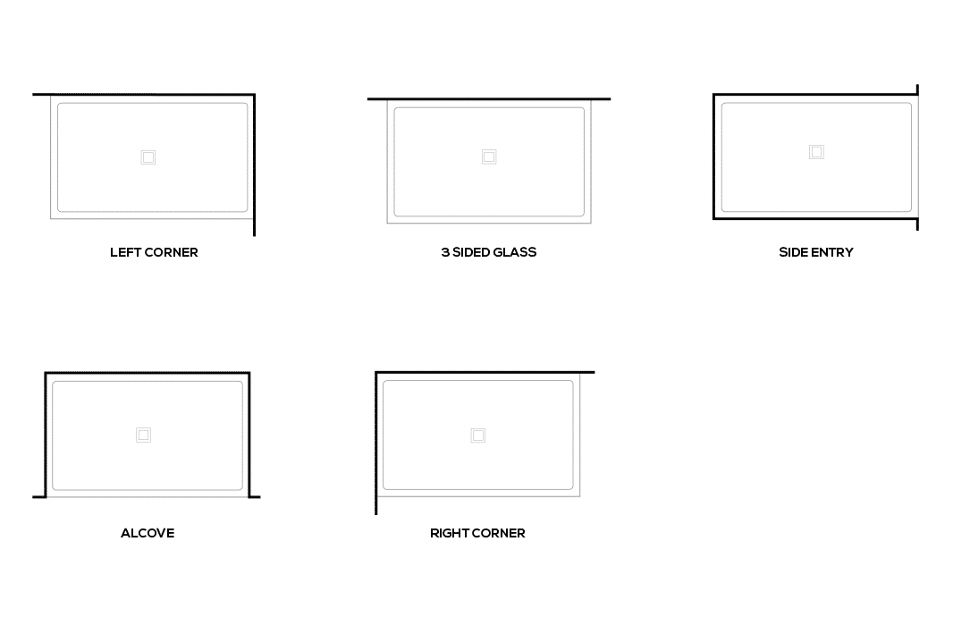 Diagram of shower pan configurations