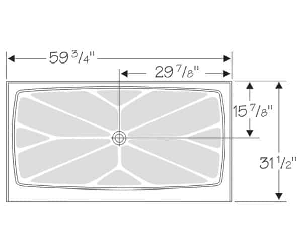 60 x 32 rectangle solid surface shower pan layout 