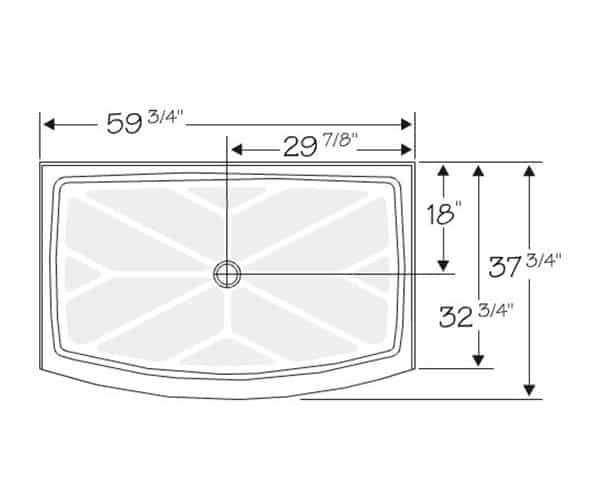 60" x 38" curved shower pan layout with 32" sides for more room 